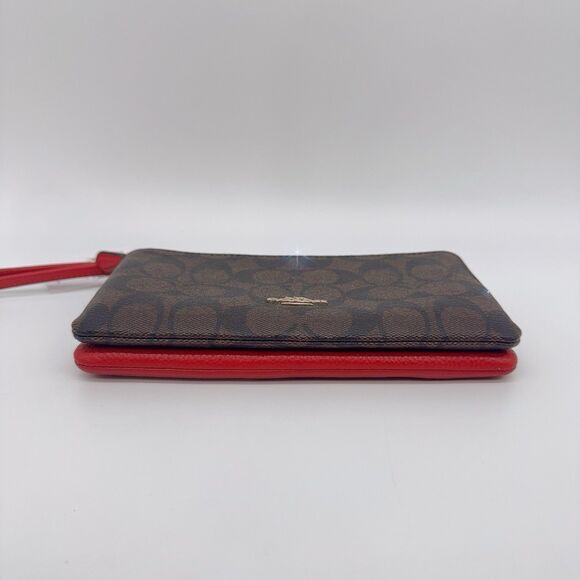 Coach C5576 Double Zip Leather Brown 1941 Red Wristlet Card Wallet Clutch NWT - Picture 9 of 9